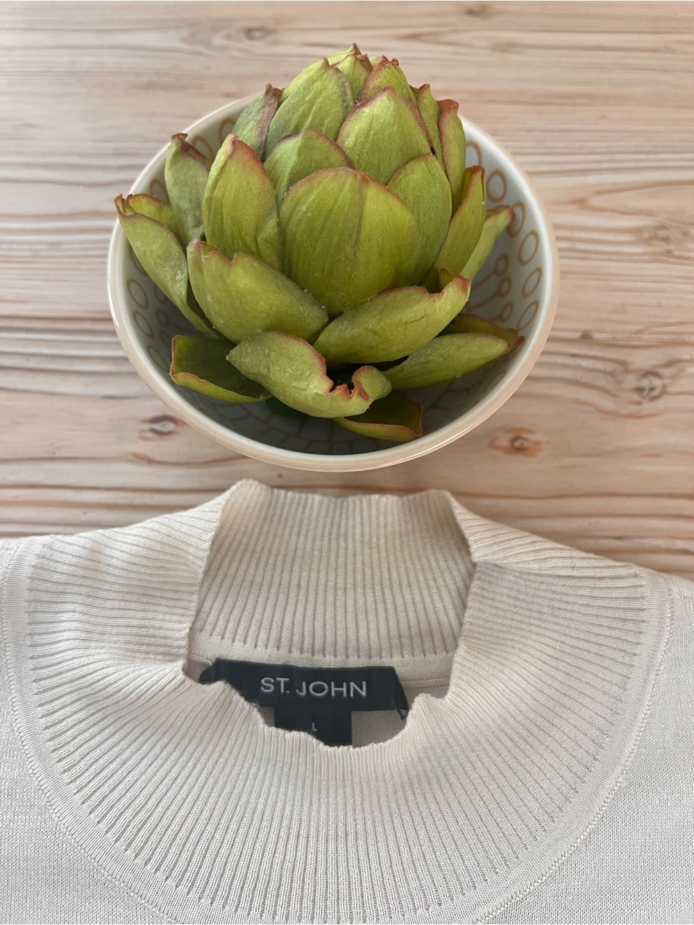 St. John Ivory Sleeveless Sweater Vest Mock Neck Wool Blend Size L - Picture 3 of 4